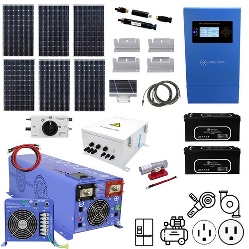 (image for) Aims Power, RCRIMROCK, Solar 1980 Watt, Inverter Charger 6000 Watt & 7.98 kWh 24V Lithium Battery | Complete Solar Power Kit for Off-Grid Living Large Appliances